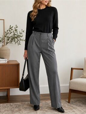 Monkl Women’s Gray Pleated Trousers Size 10 High Rise Straight Leg Career Pants